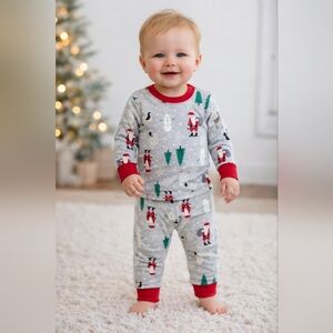 Carter's Kids Christmas Holiday 12 Month Pajamas - Red and Gray